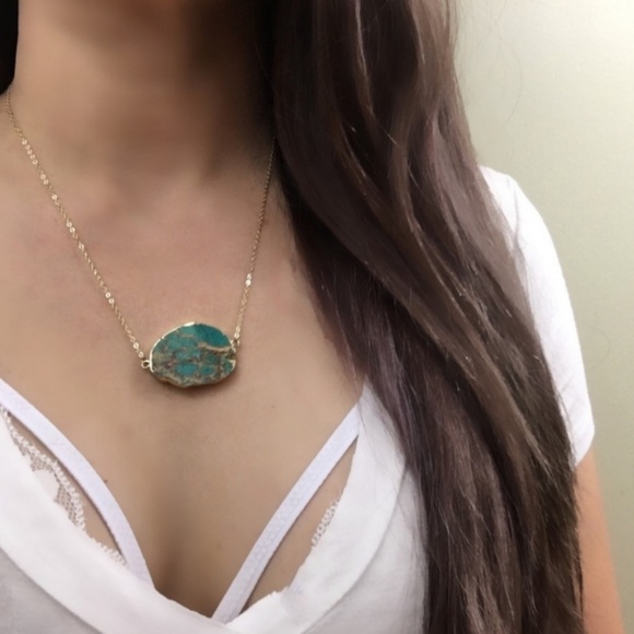 🆕️ Raw Jasper Sea Sediment Blue 18K gold Necklace - Picture 4 of 5